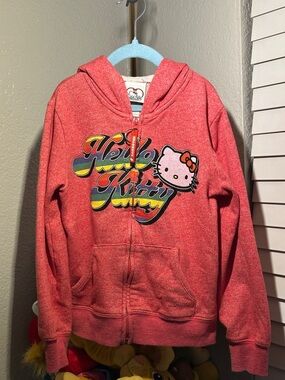 2014 Hello Kitty Red Hooded Zip-Up Hoodie with Rainbow Logo 40th Anniversary Tag